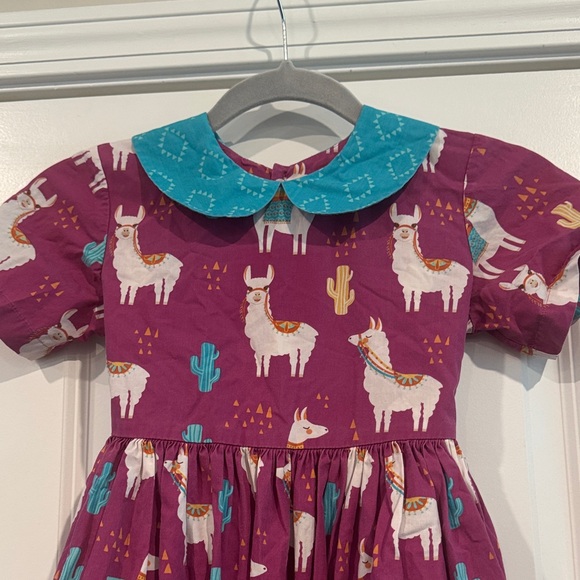 Eleanor Rose Girls' Llama Print Dress with Teal Collar - Picture 4 of 4